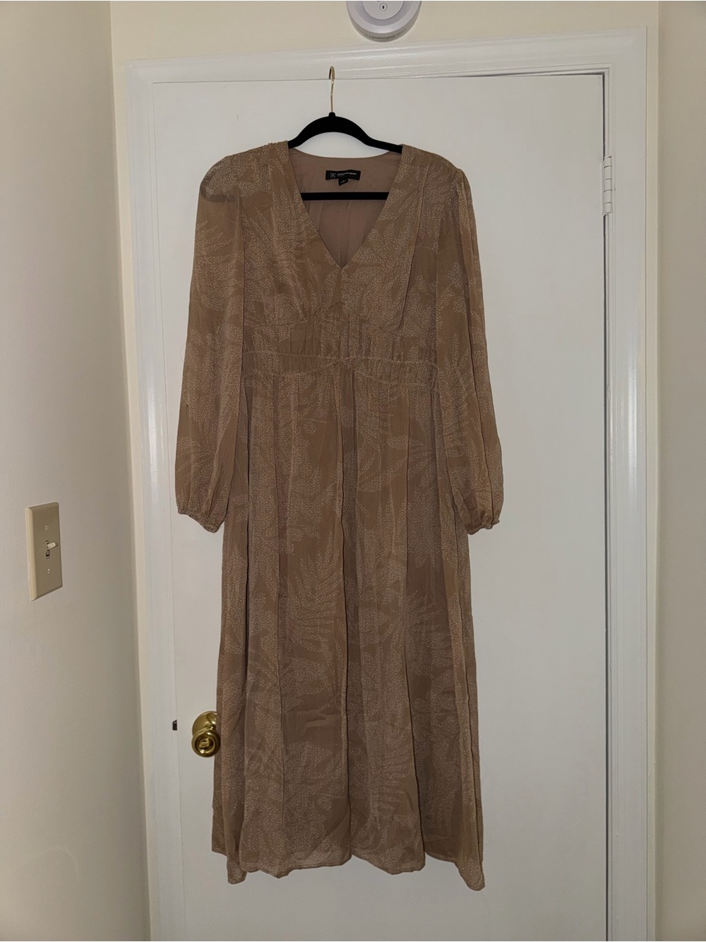 INC International Concepts Tan Printed Long Sleeve Midi Dress